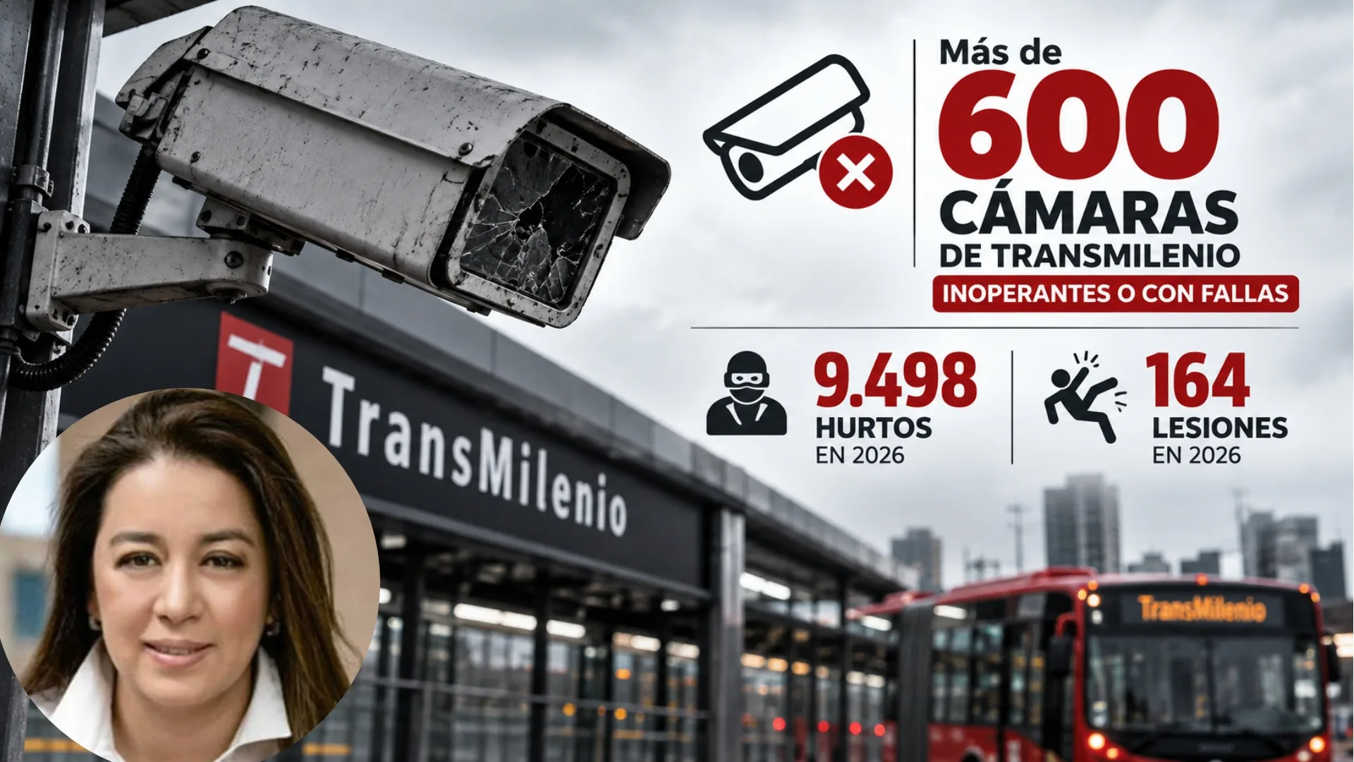 Concejal Diana Diago denuncia que el 36,6 % de las cámaras de TransMilenio están fuera de servicio o con fallas en medio de 9.498 hurtos